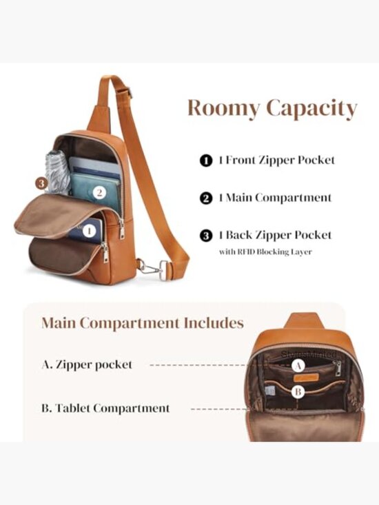 Genuine Leather Sling Bag Crossbody Backpack RFID Blocking Travel Daypack Chest